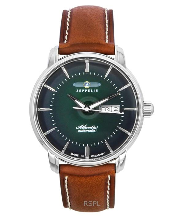 ZEPPELIN Atlantic Brown Leather Strap Green Dial Automatic 84664 Men's Watch