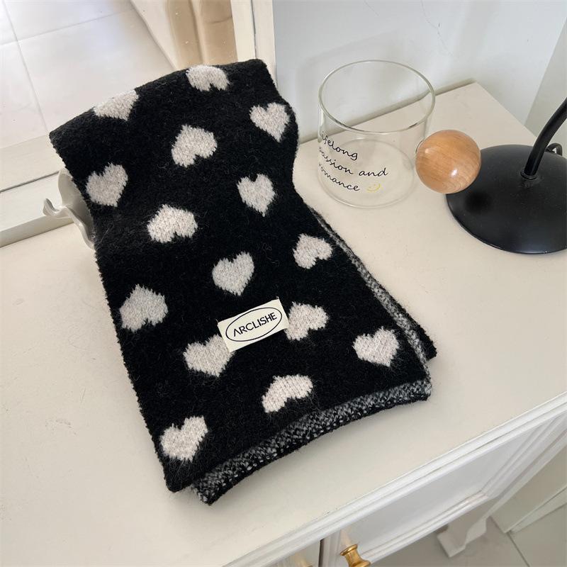 Kids Scarf Winter Warm Korean Fashion Sweet Heart Design Knitted Neck Warmer Thick Soft Scarf for Children Boy Girl (3-14 Year)