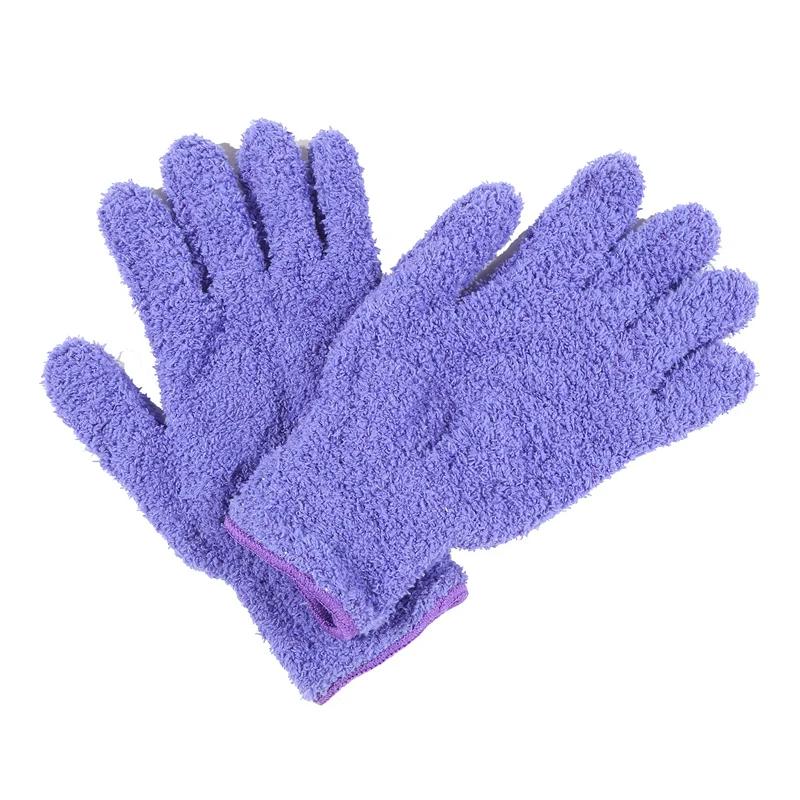 1Pair Cleaning Gloves Microfiber Coral Fleece Car Grooming Gloves Solid Five Finger Dust Removal Housework Absorbent Gloves