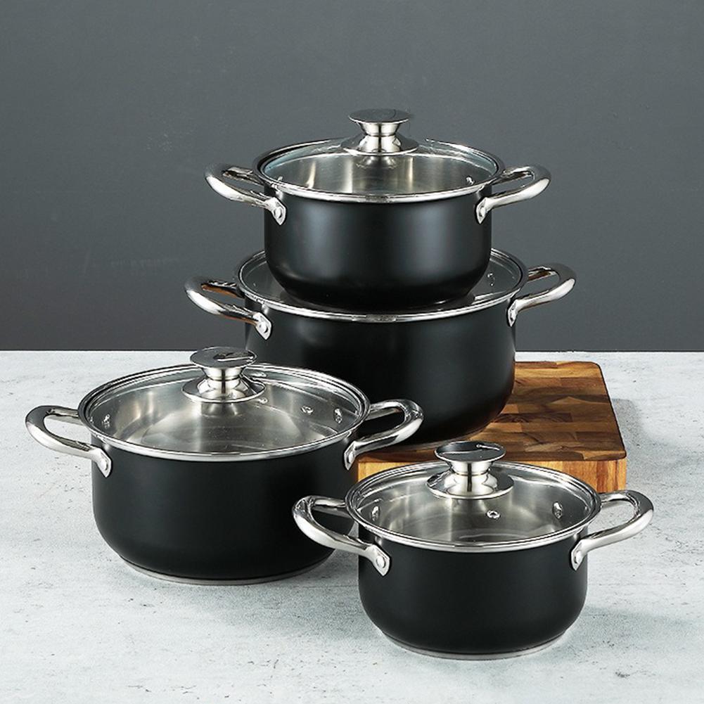 8Pcs Stainless Steel Cookware Set with Glass Lid Soup Pot Set Anti-Scratch Stockpot Cookware Suit for Soup Cooking Stove