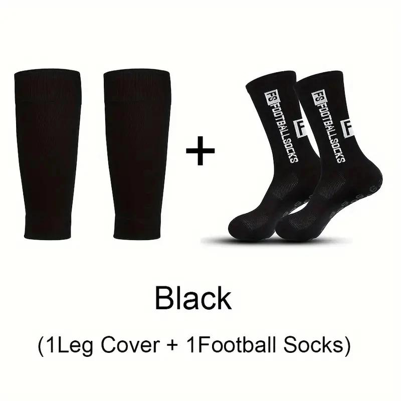 

Комплект из 2 пар мужских футбольных носков и наколенников с рукавами до икры, нескользящие силиконовые носки для футбола, тенниса, баскетбола, спортивные носки One Size чёрный