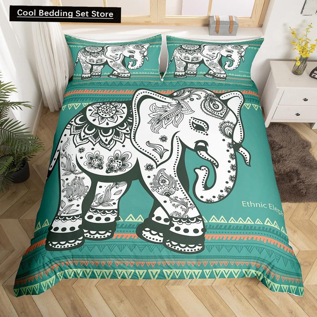 Tribal Ethnic Elephant Duvet Cover Exotic Style Bedding Set Boho Mandala Flower Paisley Quilt Cover Polyester Comforter Cover