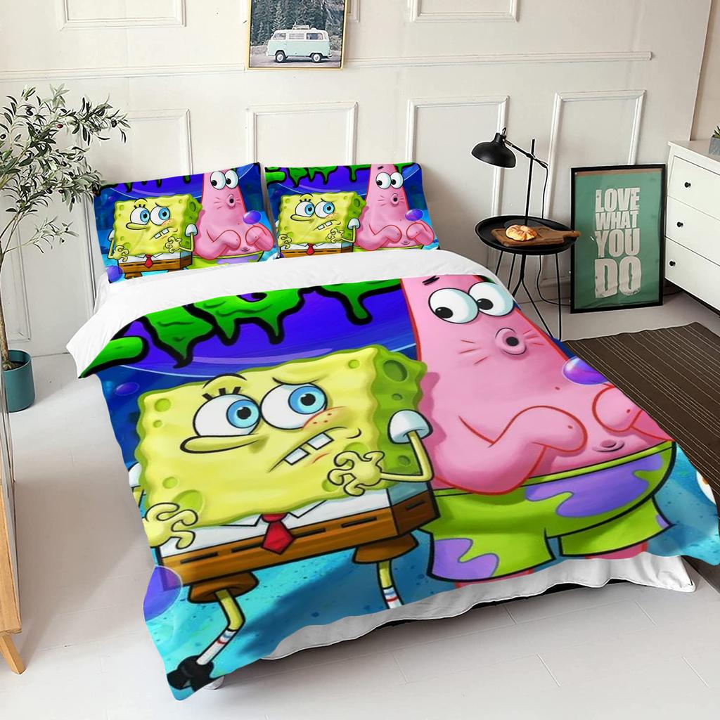 SpongeBob SquarePants Bedding Set Cartoon Duvet Cover Pillowcase for Kids Teens Bedroom Home Decor Christmas 2/3Pcs
