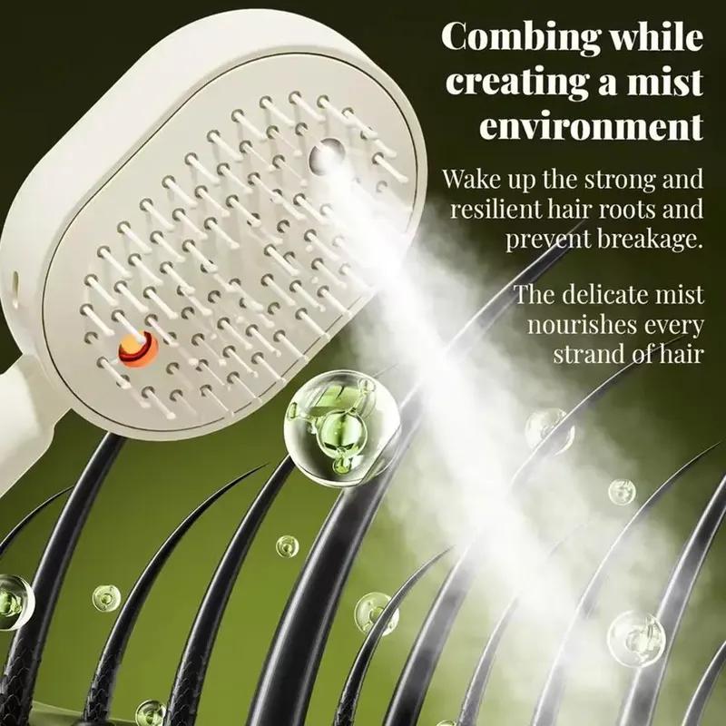 Electric Spray Hair Brush 2 In 1 Misting Steam Comb Anti Static Reduce Frizz Retractable Design Detangling Daily Hair Tool