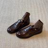 Retro Genuine Leather Women's Chunky Heel Loafers - British Style Slip-On Shoes