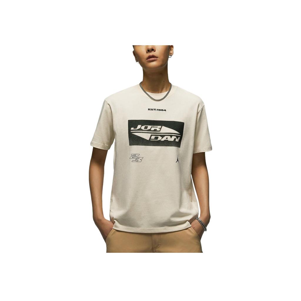 Jordan Printed Comfort Knit Soft Pullover Short Sleeve T-Shirt Women Tops Light-Bone Black FV7135-203