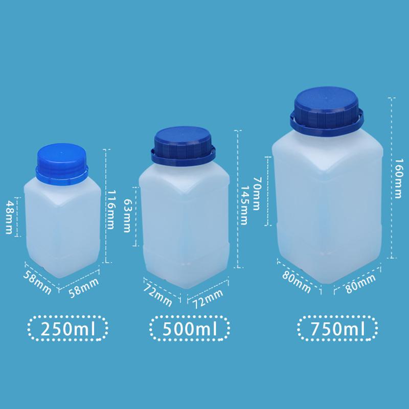 2 Piezas 250/500/800ml Blanco Plástico HDPE Vacío Cuadrado Botella Botella de Reactivo Laboratorio Muestras Frascos Antirrobo Azul Tapa de Rosca