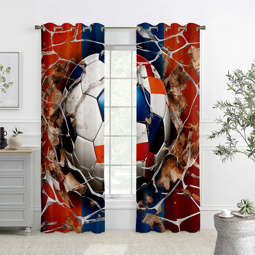 3D Colorful Football Ink Splashing Design Art Curtains, 2 Panels, Kids Room, Bedroom, Living Room, Balcony Decor