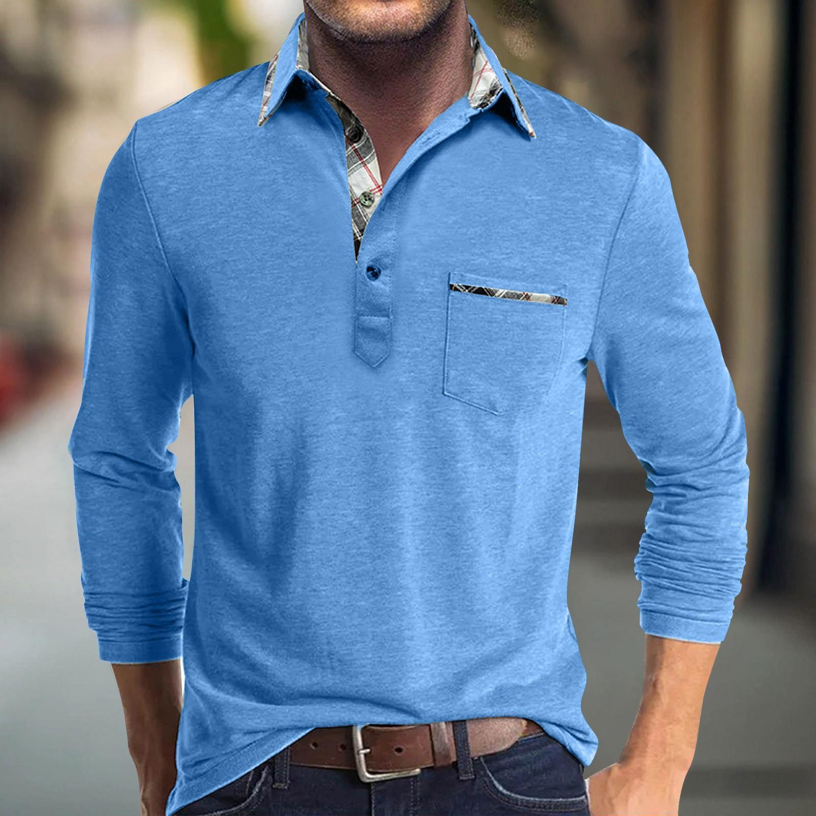 

Мужская весенняя однотонная футболка с отворотом, 3 пуговицами, открытой планкой, длинными рукавами XXXL