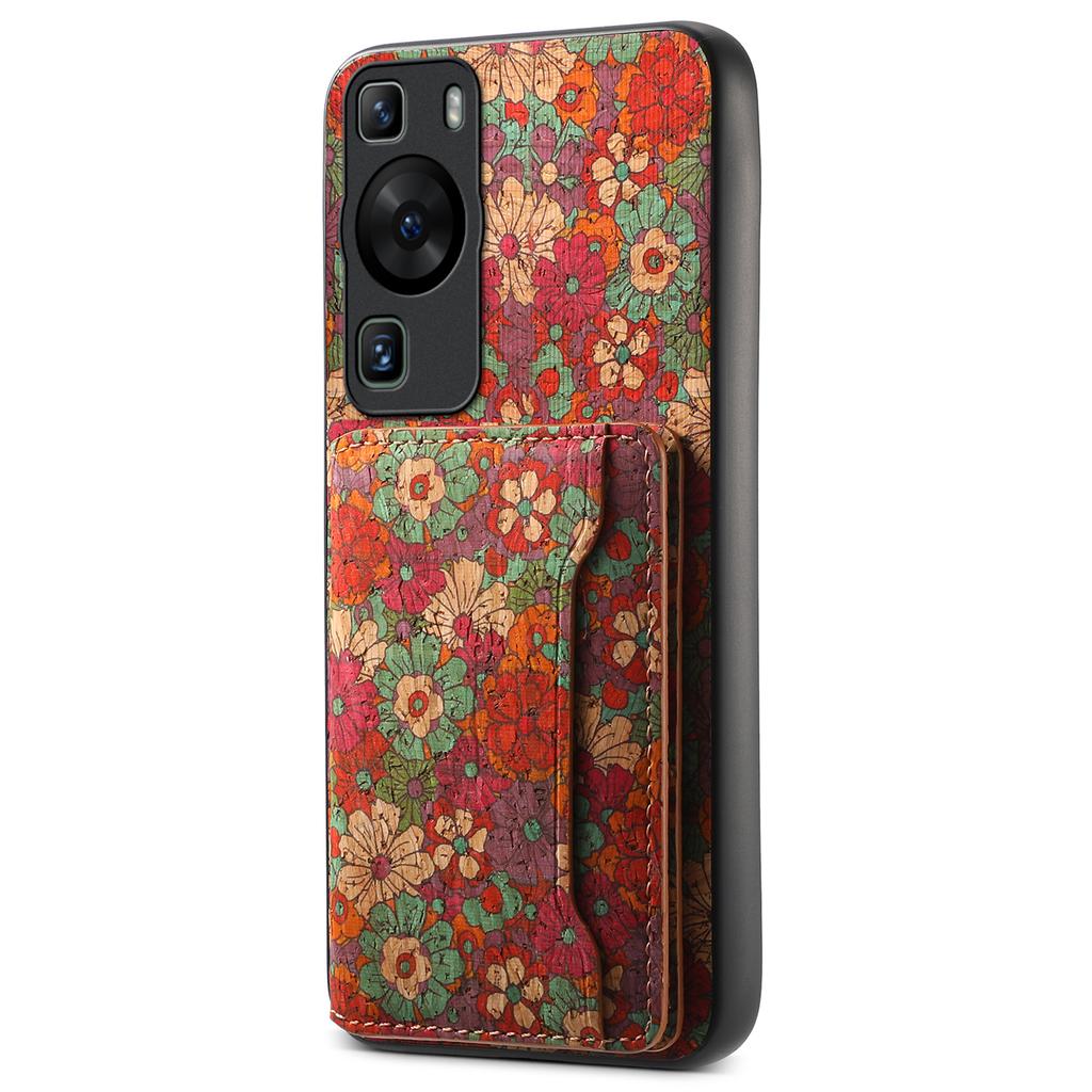 Pro Huawei P60/P60 Pro Pouzdro PU Kůže Držák na Karty Kvetoucí Květ Zádní Kryt na Telefon