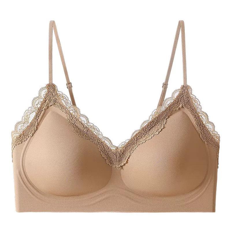 New light luxury women's underwear without steel rim bra French lace edge comfortable gathering jelly strip soft support bra