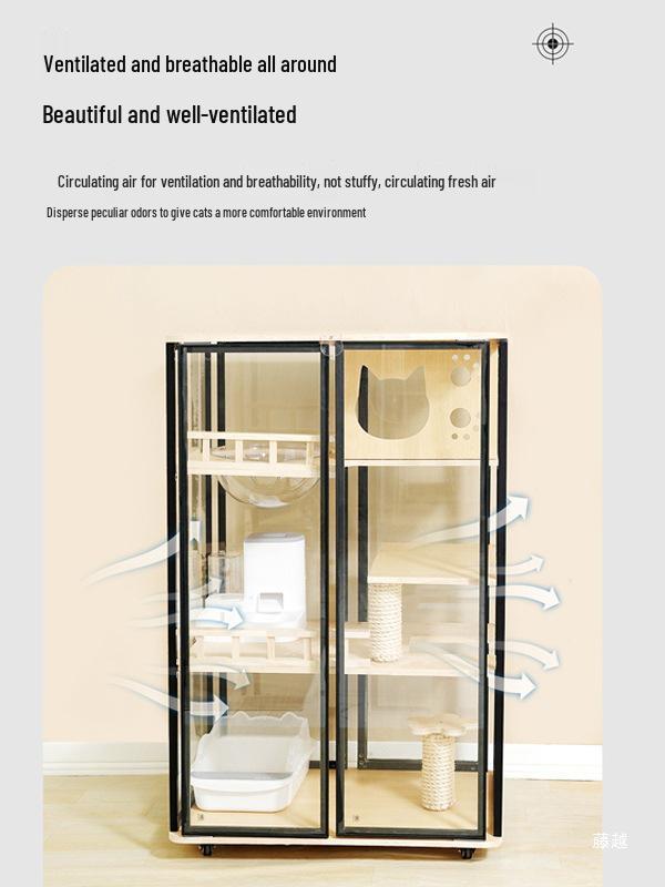 Transparent Three-Layer Luxury Indoor Cat Villa with Spacious Wood Design