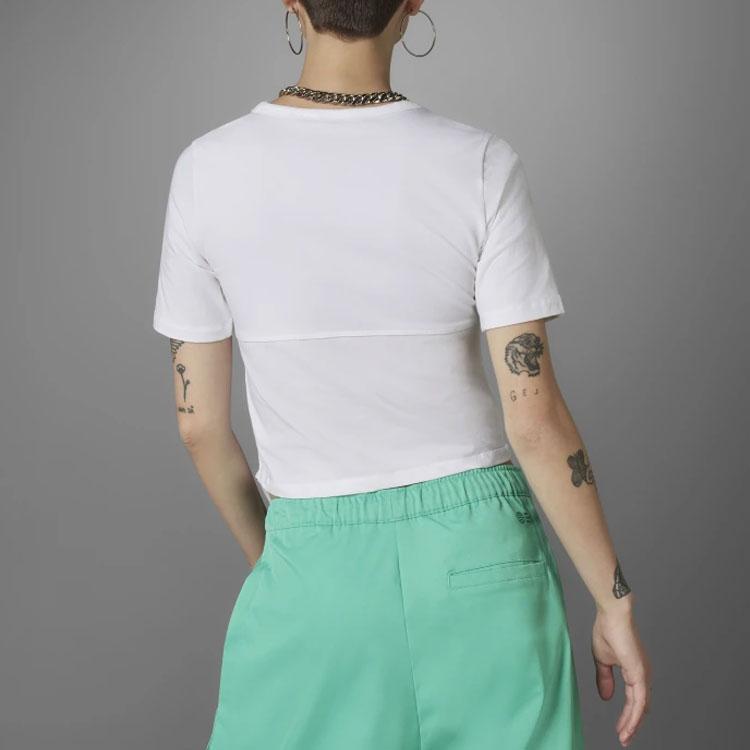 Adidas Originals Solid Color Casual Round Neck Fitted Short Sleeve T-Shirt Women Tops White HF2015