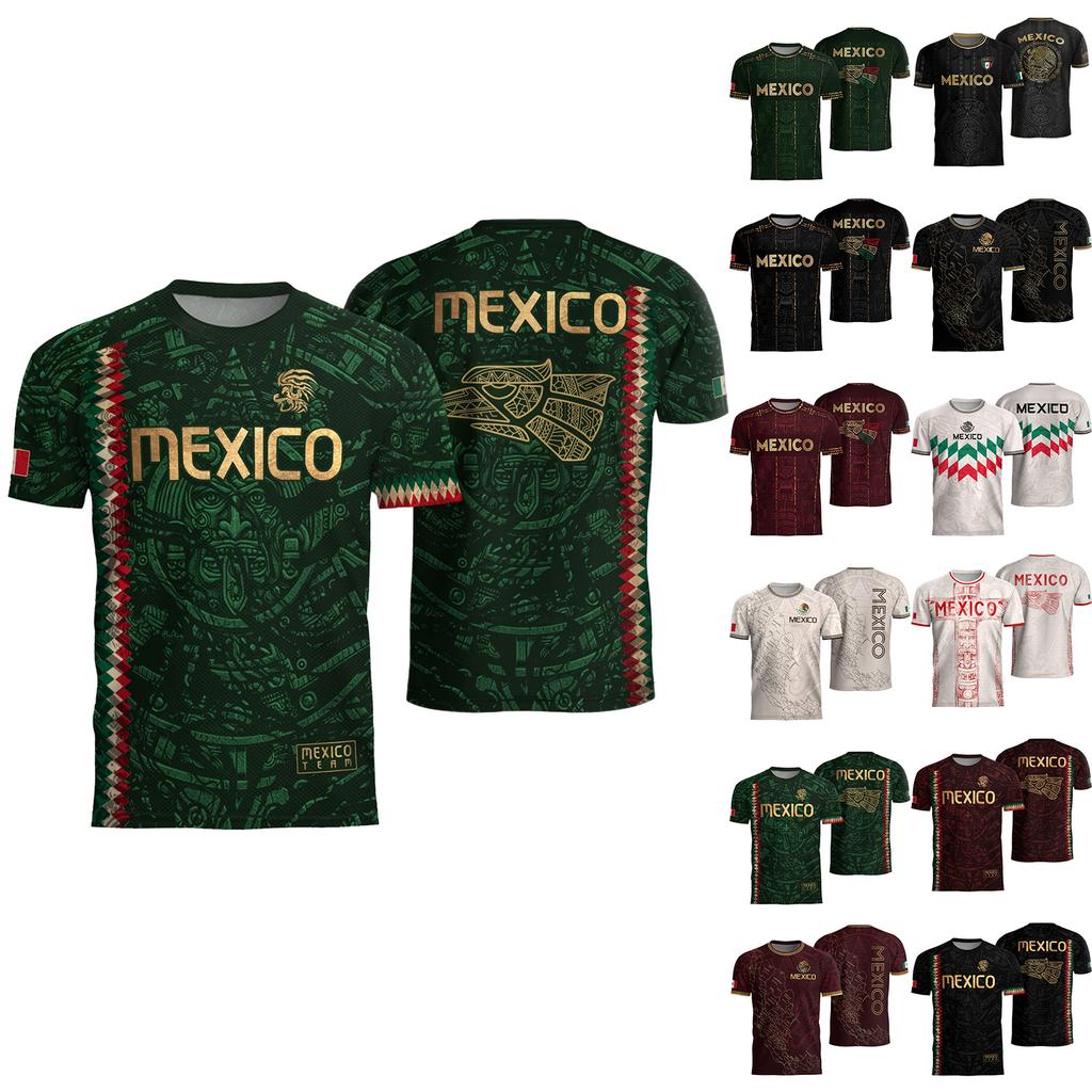 Men's Classic Crew Neck Short Sleeve Soccer Jersey Mexico Inspired Geometric Print Athletic Fit Tee Shirt Mexico Sizing