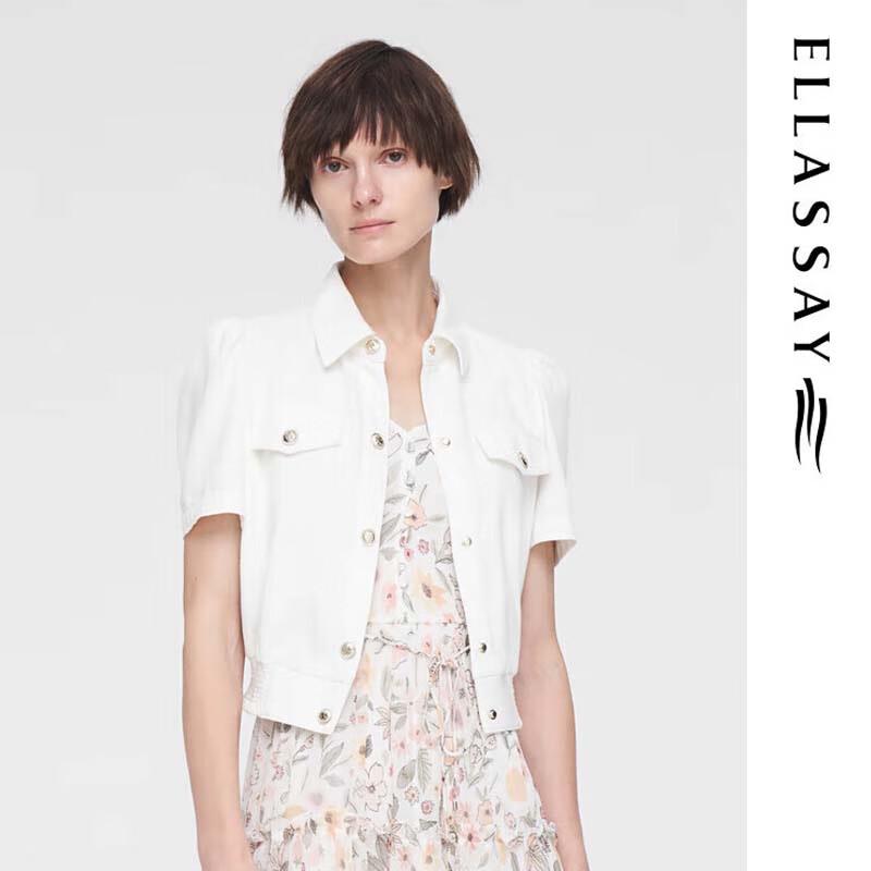 ELLASSAY Women s Denim Short Sleeve Button-Up Shirt M