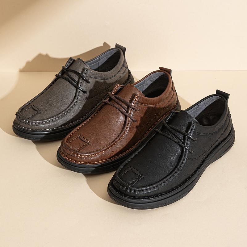 Men's Leather Shoes Lace Up Casual Sneakers Flats Walking Shoes