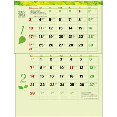 TODAN 2027 Wall Calendar Green 2-Month View, 15-Month Perforated Schedule Planner with Static Date Marker TD-30944