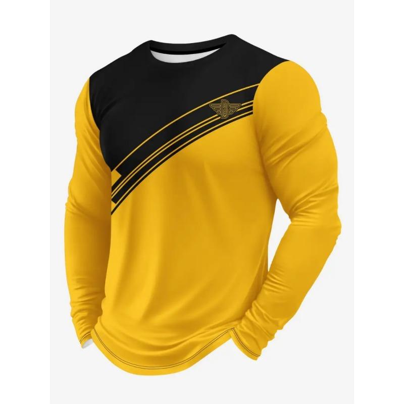 Vintage Men's Long Sleeve T-Shirt Streaks Print Top Spring Fall T-Shirt for Men 3D Striped Print Oversized Streetwear Clothing