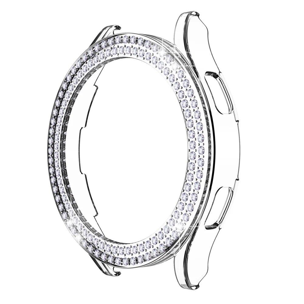 Fashion Two Row Diamond Protector Case for Samsung Galaxy Watch 6 5 4 40mm 44mm Cover Active 2 Women PC Bumper Lightweight Frame