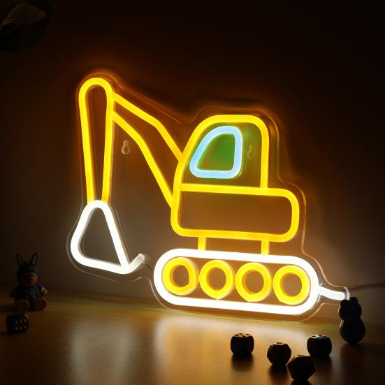 Neon Sign Construction Excavator Vehicles LED Neon Light USB Powered Wall Decor