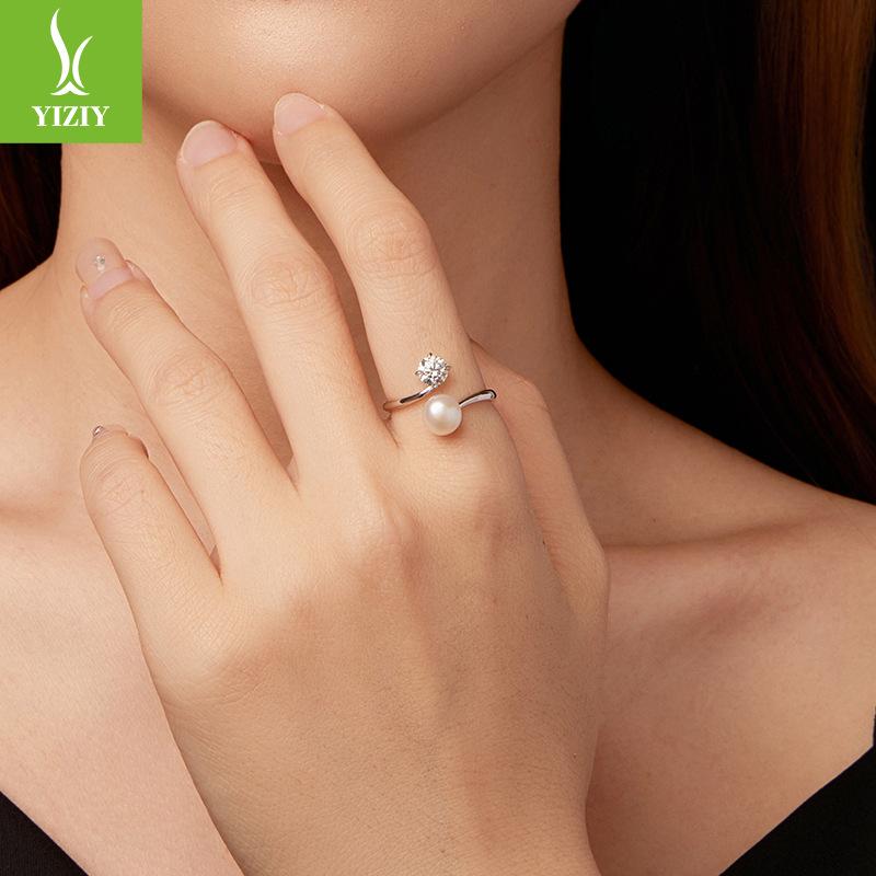 D Color Mozzarella Diamond Pearl Open Ring Women'S Charm Elegant S925 Sterling Silver Ring Jewelry