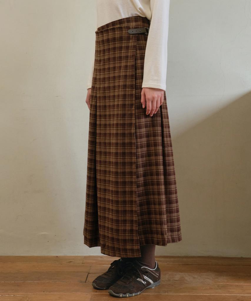 Aueonoseuteljia Vintage Side-Buckle Check Skirt_Brown(O25-Sk12)