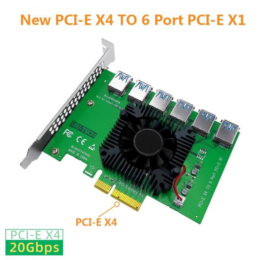 PCIE 1 to 6 PCI Express X4 20Gb 1 to 6 Riser Card Adapter PCI-E Slot 4X to 16X USB 3.0 Riser Extender For Bitcoin Miner Mining
