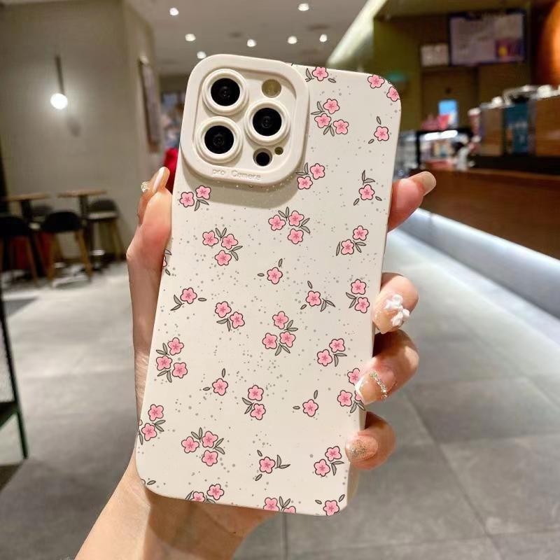 Dainty Pink Cherry Blossom Floral Art Phone Case for iPhone 17 16 15 14 13 12 11 Series Pro Max Plus Double Layer Protection