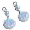 Handcrafted Ocean Blue Starfish Shell Earrings with Crystal Beading