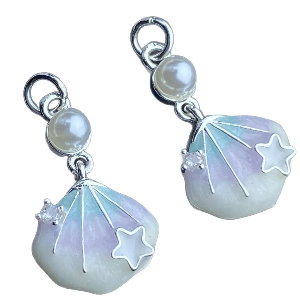 Handcrafted Ocean Blue Starfish Shell Earrings with Crystal Beading