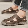 Men's Leather Sandals Durable Handmade Stitching Shoes Close Toe Non Slip Shoes For Indoor Outdoor Beach