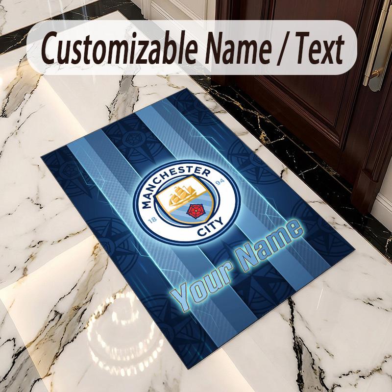 Covor de Catifea Cristal Imprimeu Manchester City Nume Personalizat Text Covor de Podea Decor Acasă