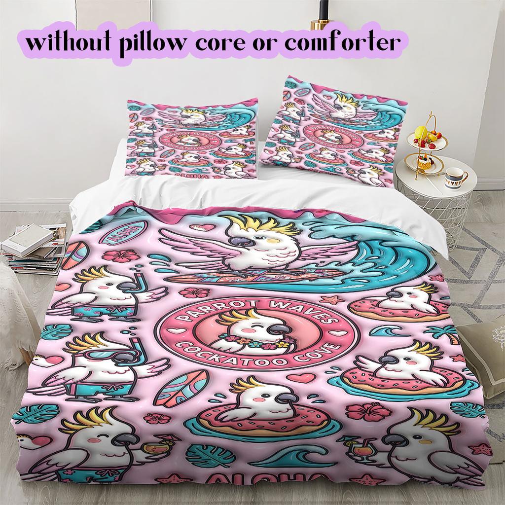 Cute animals surfing Pattern Bedding,Quilt Set Quilt Cover Pillowcase Home Birthday Gift (1*duvet cover+2*pillowcase,without core)