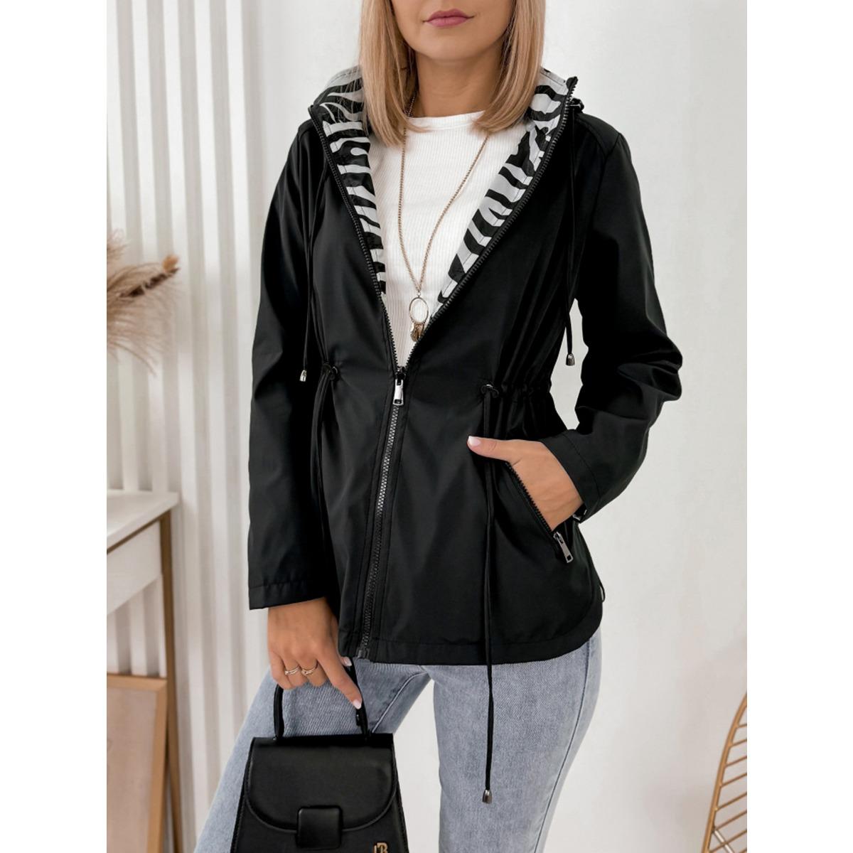 Women s Waterproof Slim Fit Trench Coat Windproof Windbreaker Jacket 0XL чёрный