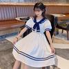 Girls' Summer Sailor Style JK Dress with Fashionable Navy Collar