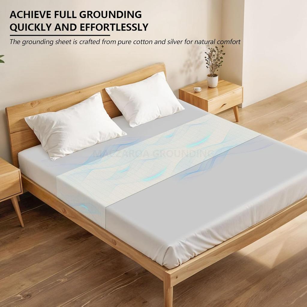 Grounding Sheets – Grounding Mat for Bed, 10% Silver Fiber Grounded Fitted Bed Earth Sheets for All Mattress Sizes, Includes Grounding Cord (Beige)