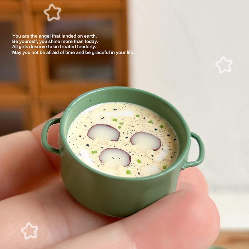 1/12 Puppenhaus Mini Sahne-Pilzsuppe Topf Modell Puppenhaus Simulation Küchen Dekoration Zubehör Rollenspiel Spielzeug