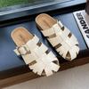 Fashion Flat Retro Woven Baotou Half Slippers Women's Outside Wear New Summer Soft Sole Non-slip Cool Drag Roman Sandals