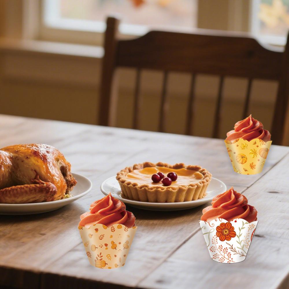 Thanksgiving Themed Pumpkin Leaf Pattern Paper Cake Border Props Decoration
