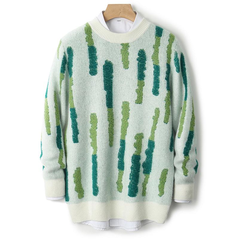 Men's European Style Winter Wool Color Block Sweater - Thickened Jacquard, High-End Casual Base Layer for Autumn/Winter 2025