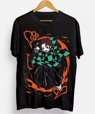 Tanjiro T-Shirt Demon Slayer Kimetsu No Yaiba Manga Nezuko Black Shirt All Size Unisex T-Shirt