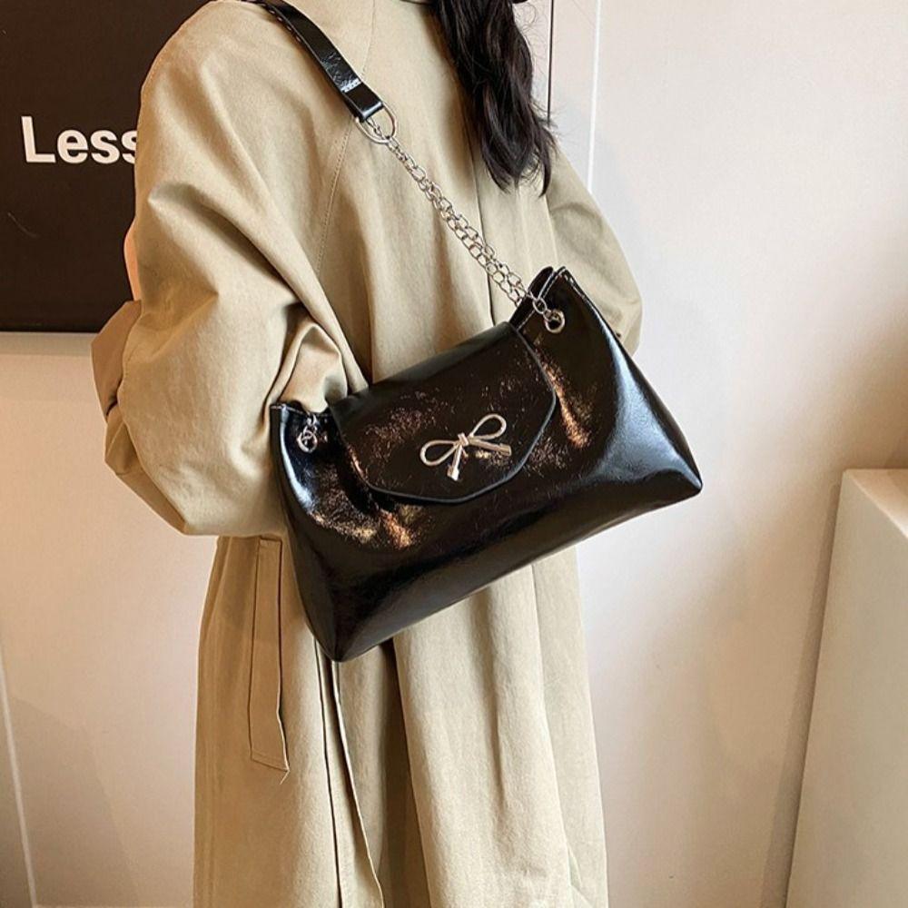 Solid Color Bow Underarm Bag Leather Y2K Crossbody Handbag Fashionable Bowknot Armpit Bag Lady