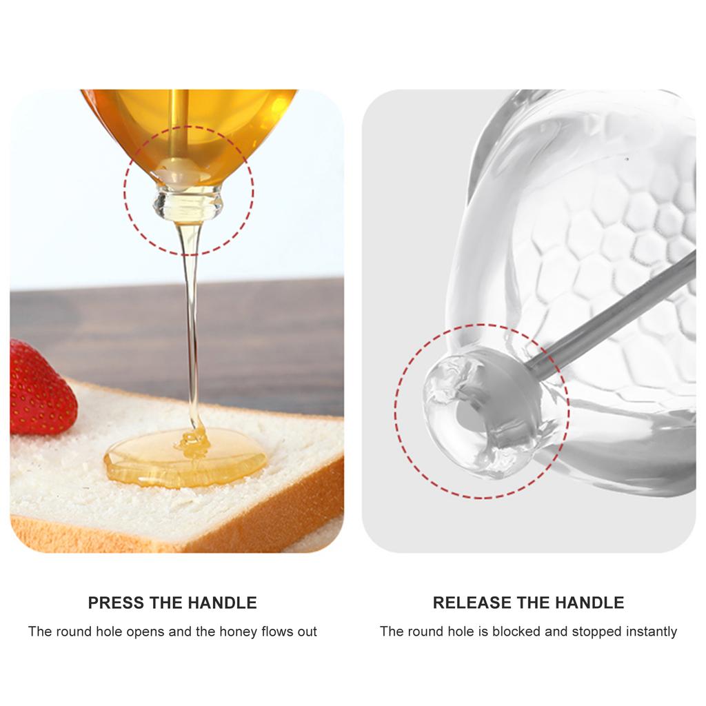 200ml Honey Pot Pourer Dispenser One-handed Handling No Drip Bottle for Maple Syrup Honey Chocolate Syrup