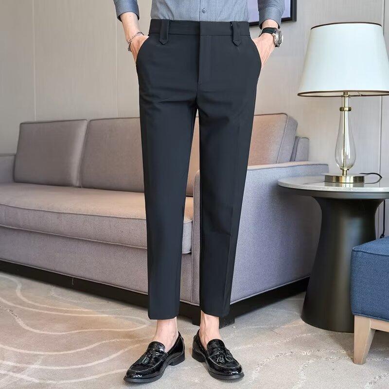 Trousers men's spring and summer new trend light and mature style slim straight pants men's fashion casual large size temperament nine-point pants