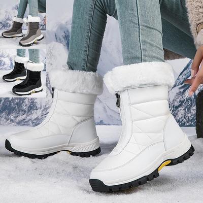 Damen Winter 2024 Outdoor Schneestiefel: Neu Plus Samt, Baumwolle, Große Größe, Reißverschluss vorne