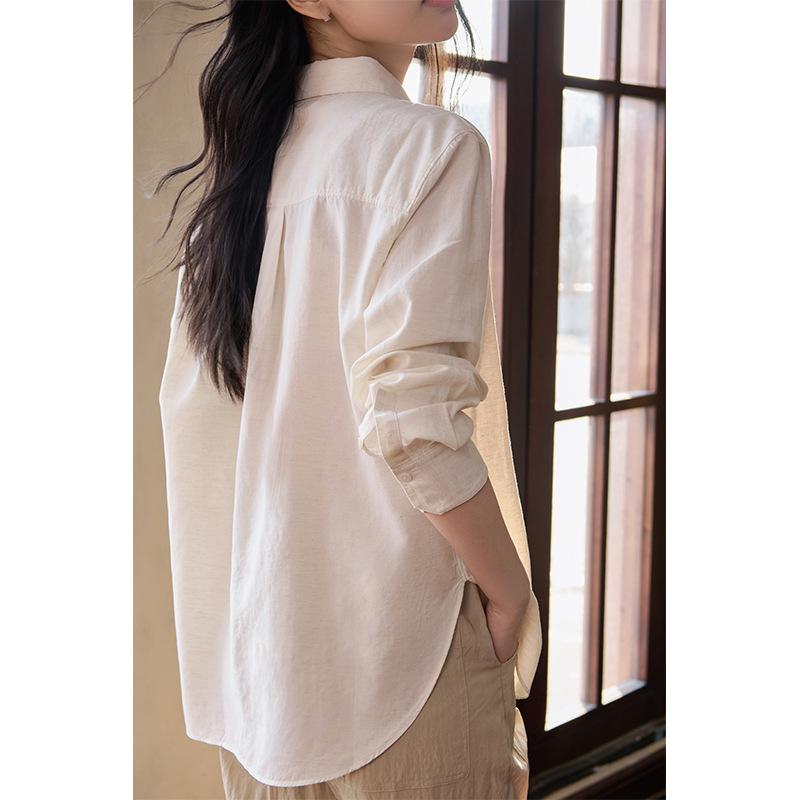 Early autumn new Lyocell Tencel linen cotton lapel long-sleeved shirt fashionable loose casual versatile shirt women