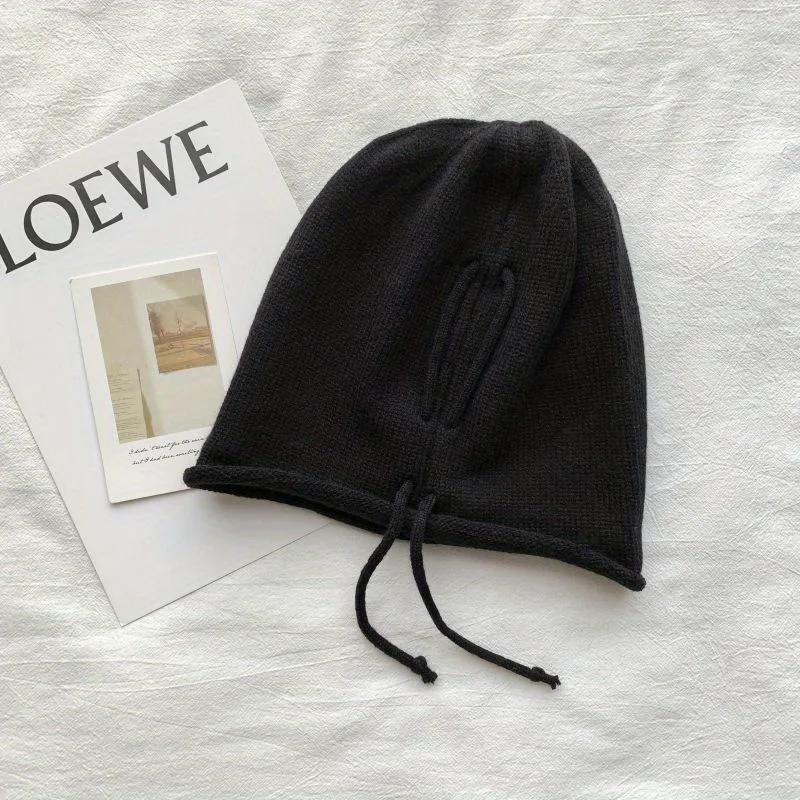 Drawstring Baggy Slouchy Beanies For Women Fashion Skullies Cap Autumn Winter Warm Pile Hat Kpop Solid Color Woolen Bonnet