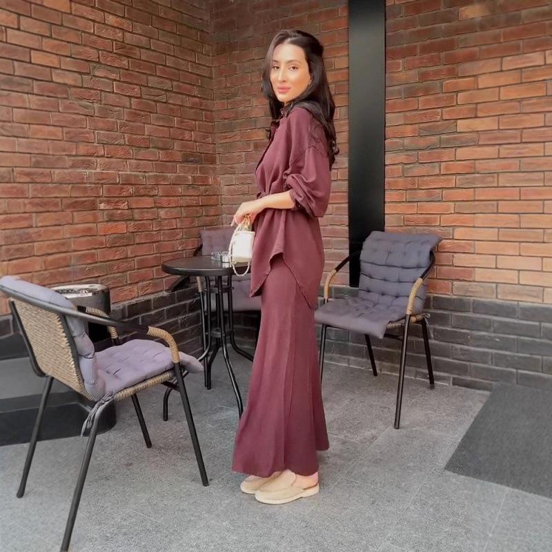 Cross-border European and American Women's Clothing, New Solid Color Belt Cardigan In Autumn 2025, Soft Temperament Long Dress Set