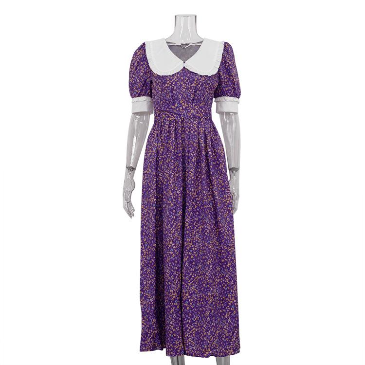 Women's Summer Casual Short Flutter Sleeve V Neck Dress Elegant Smocked Waist Tiered Boho Floral Print Flowy Maxi Dress for Women Long Dresses