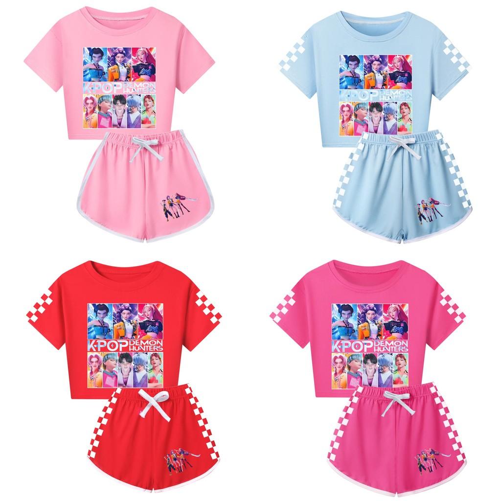 Padrão Caçadores de Demônios Kpop Conjunto de Pijama de Manga Curta e Shorts para Crianças e Adultos